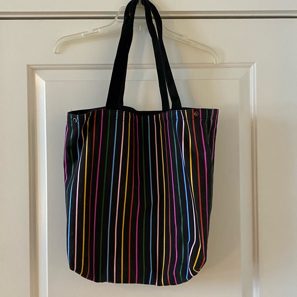 Bando Black Canvas Tote Bag with Rainbow Stripes